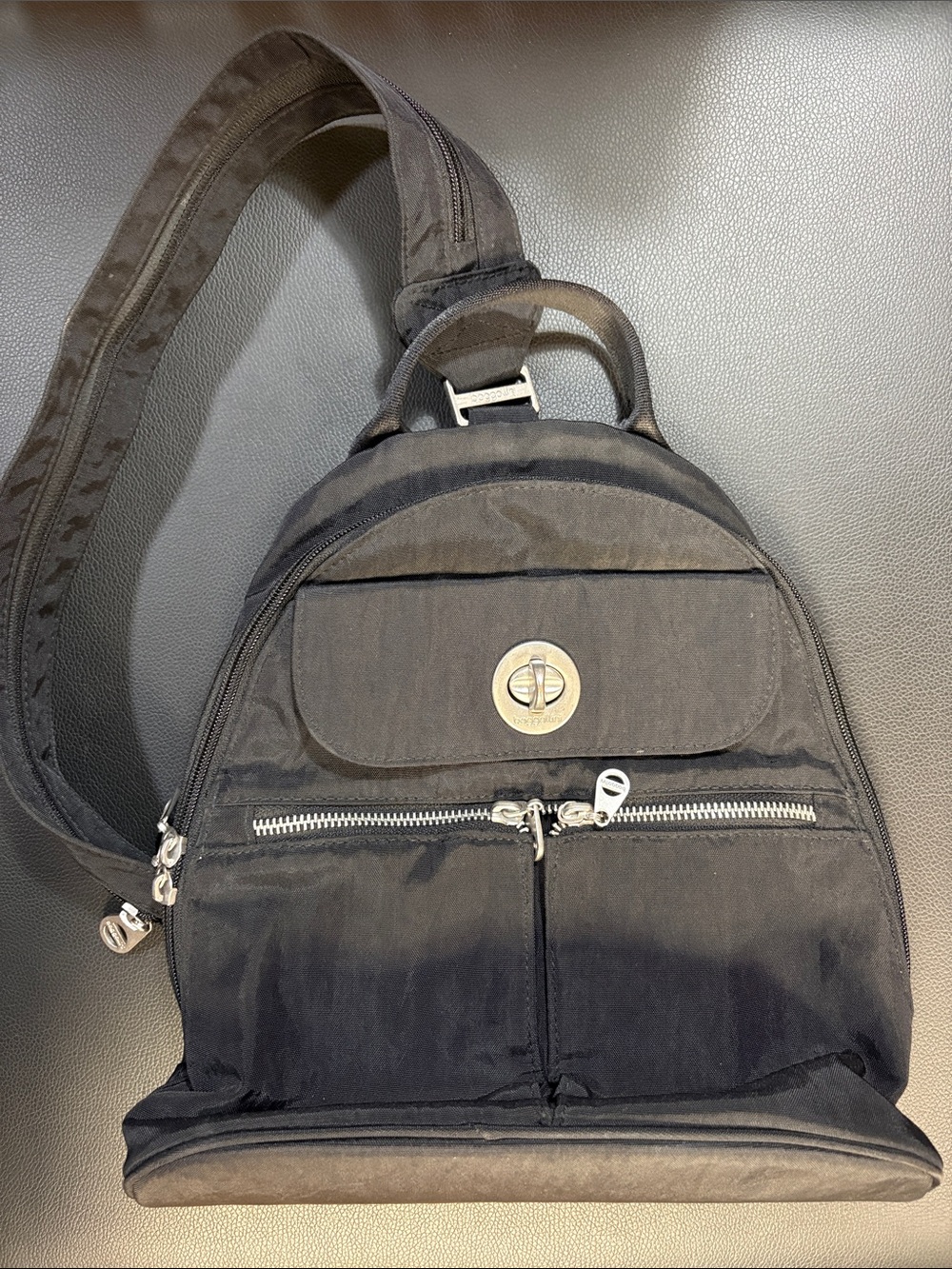 Baggallini Black Compact Crossbody Sling Backpack
